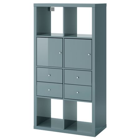 Стеллаж с 4 вставками КАЛЛАКС, глянцевый серо-бирюзовый (147x77 см)