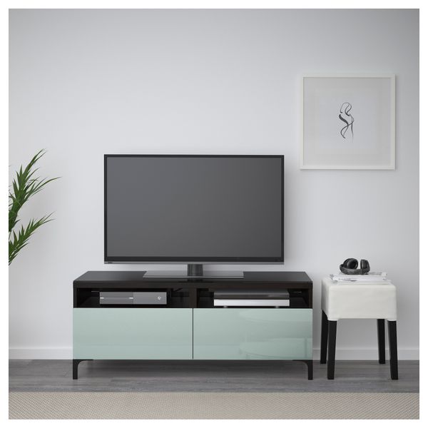 Тумба для ТВ с ящиками БЕСТО, черно-коричневый, Сельсвикен глянцевый/серо-зеленый светлый (120x40x48 см) - фото 2