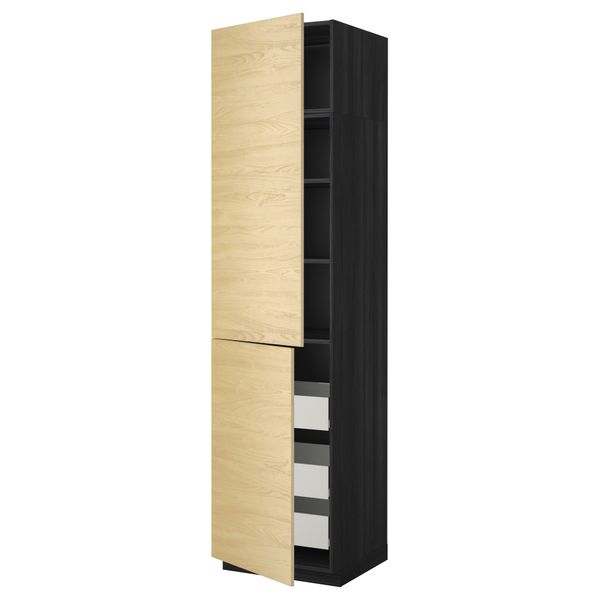 Высокий шкаф + полки, 3 ящика, 2 дверцы МЕТОД / ФОРВАРА, черный, Тингсрид береза - фото 1