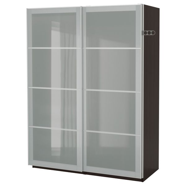 Гардероб ПАКС, черно-коричневый, Сэккен матовое стекло - фото 2