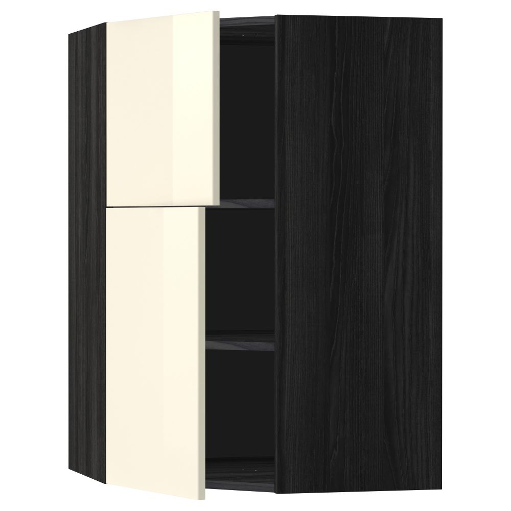 Угловой навесной шкаф + полки, 2 дверцы МЕТОД, черный, Рингульт кремовый (68x100 см) - схема-чертеж с размерами