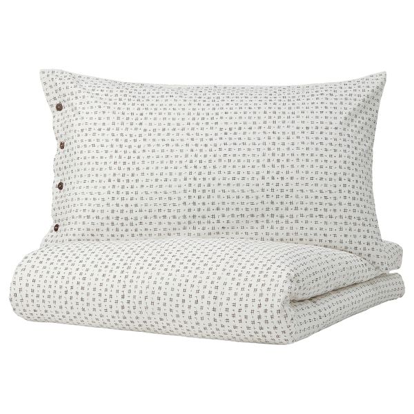 Пододеяльник и 2 наволочки, белый/темно-коричневый 200x200/50x70 см IKEA VÄGTÅG ВЭГТОГ 504.822.75 - фото 1