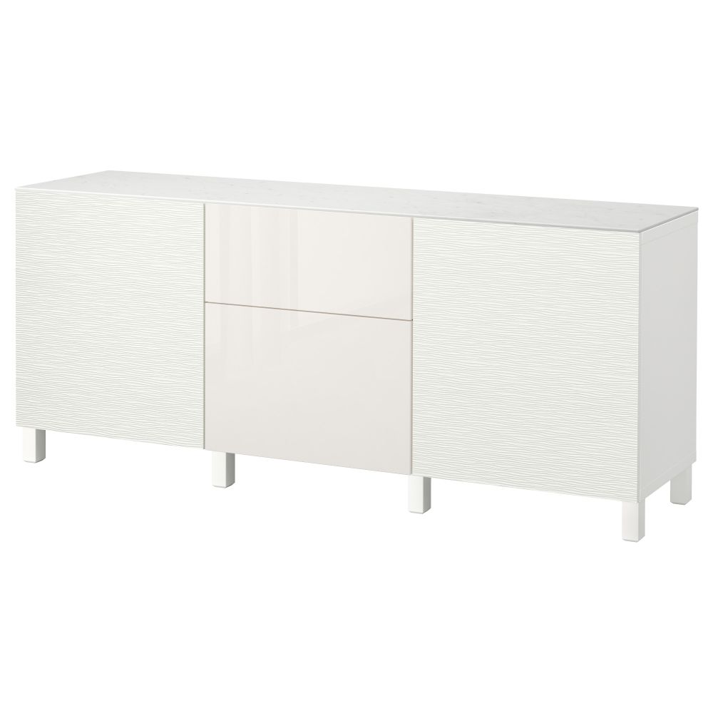 Комбинация для хранения с дверцами, ящиками БЕСТО, Лаксвикен белый, Сельсвикен глянцевый/белый (180x42x74 см) - фото 1