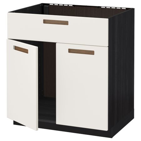 Напольный шкаф под мойку 2 дверцы/фронтальных панели МЕТОД, черный, Мэрста белый (80x60 см)