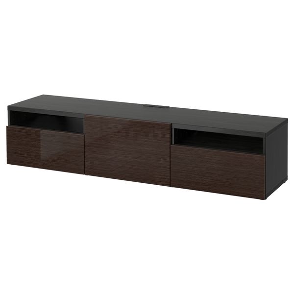Тумба под ТВ БЕСТО, черно-коричневый, Сельсвикен глянцевый/коричневый (180x40x38 см) - фото 1