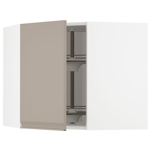 Угловой Навесной шкаф с вращающейся секцией, белый, Upplöv матовый темно-бежевый, 68x60 см IKEA METOD МЕТОД 894.925.94 - фото 1