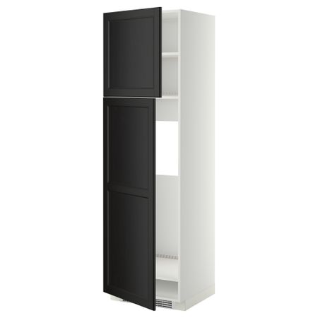 Высокий шкаф для холодильника, 2 дверцы МЕТОД, белый, Лаксарби черно-коричневый