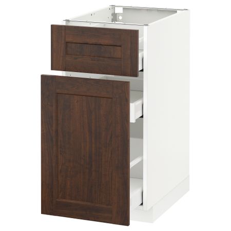 Напольный шкаф, выдвижной секцией, ящик МЕТОД / МАКСИМЕРА, белый, Эдсерум коричневый
