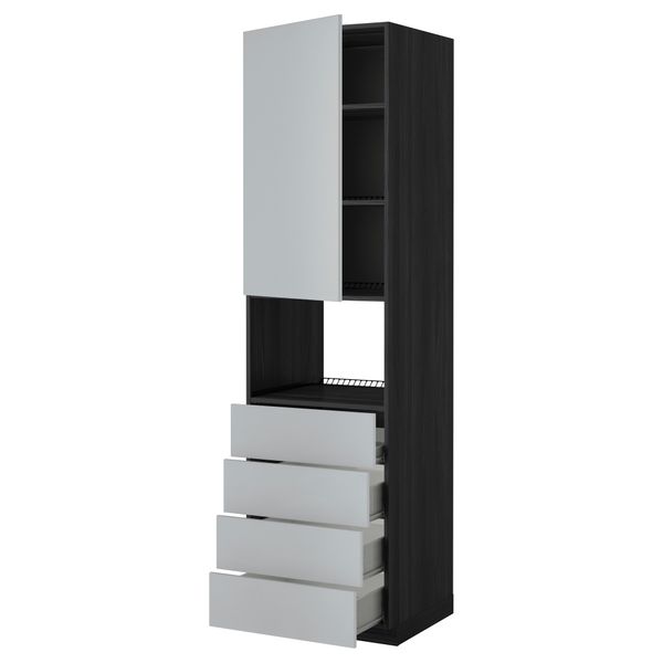Высокий шкаф для духовки, дверца, 4 ящика МЕТОД / ФОРВАРА, черный, Веддинге серый - фото 1