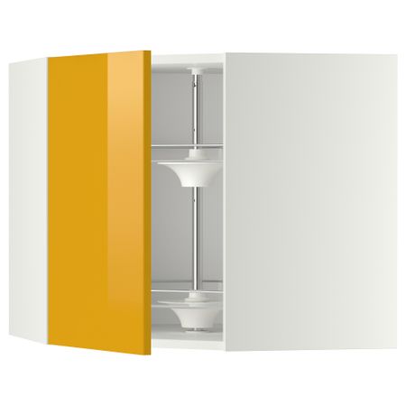 Угловой навесной шкаф с вращающейся секцией МЕТОД, белый, Ерста желтый