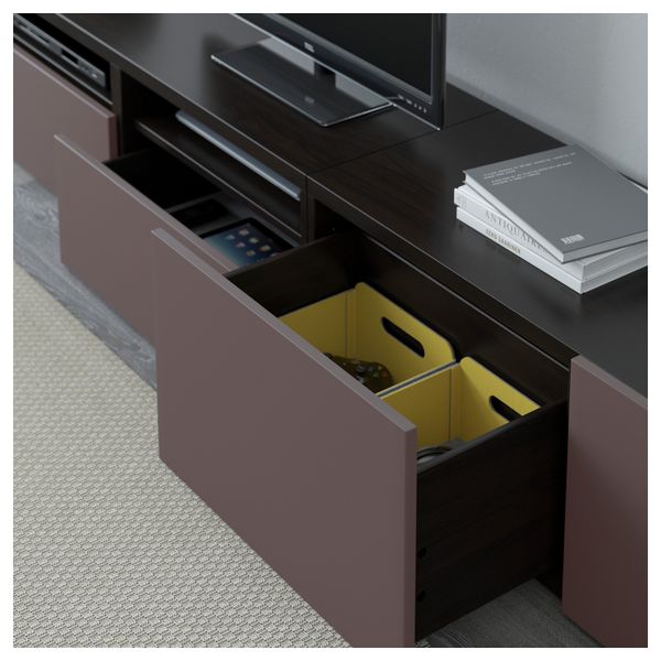 Шкаф для ТВ, комбинация БЕСТО, черно-коричневый, Вальвикен темно-коричневый (240x20/40x204 см) - фото 3