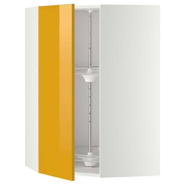 Угловой навесной шкаф с вращающейся секцией МЕТОД, белый, Ерста желтый - схема-чертеж с размерами