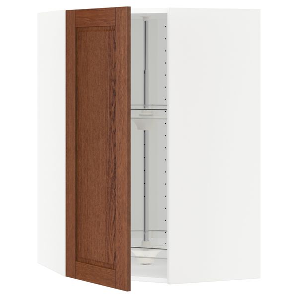 Угловой навесной шкаф с вращающейся секцией МЕТОД, белый, Филипстад коричневый - схема-чертеж с размерами