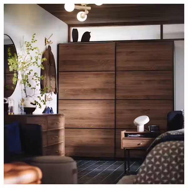 MEHAMN 4 панели д/рамы раздвижной дверцы - под грецкий орех/синий 100x201 см - схема-чертеж с размерами