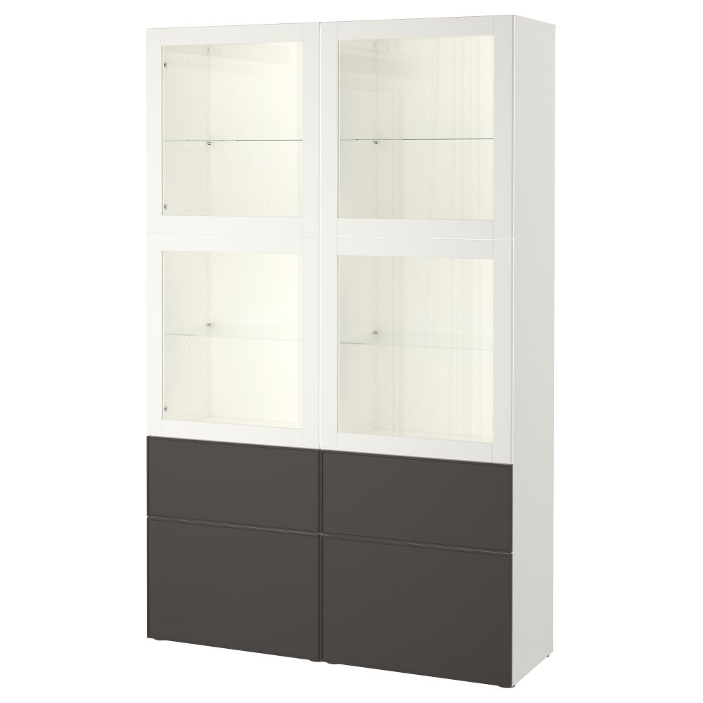 Комбинация для хранения со стеклянными дверцами БЕСТО, белый Грундсвикен, темно-серый прозрачное стекло (120x40x192 см) - фото 1
