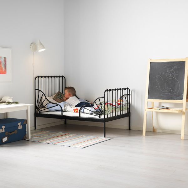 Раздвижная кровать с реечным дном, черный, 80x200 см IKEA МИННЕН 092.273.63 - схема-чертеж с размерами