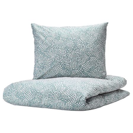 Пододеяльник и наволочка, белый, синий, 150x200, 50x60 см IKEA TRÄDKRASSULA ТРЭДКРАССУЛА 503.928.40