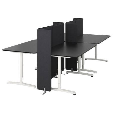 Стол с экраном, ясеневый шпон, черная морилка, белый 320x160 120 см IKEA БЕКАНТ 292.882.04