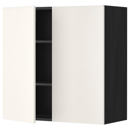 Навесной шкаф с полками, 2 дверцы МЕТОД, черный, Веддинге белый