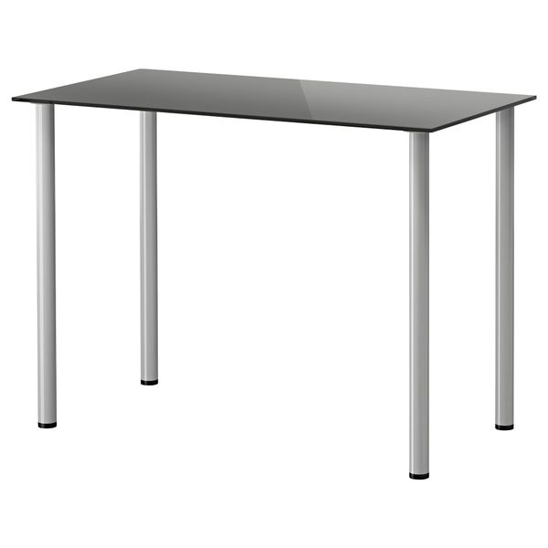 Стол ГЛАСХОЛЬМ / АДИЛЬС, стекло черный, серебристый (99x52 см) - фото 1