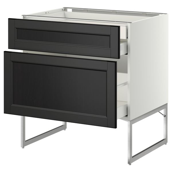 Напольный шкаф 2 фронтальных панели, 2 нижних,1 встроенный ящик МЕТОД / МАКСИМЕРА, белый, Лаксарби черно-коричневый - схема-чертеж с размерами