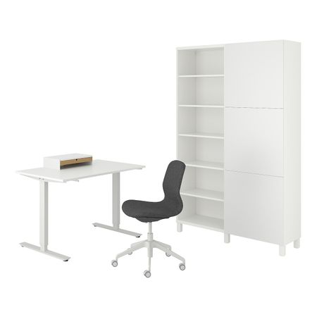 Стол и комбинация для хранения, и рабочий стул белый, серый IKEA TROTTEN/LÅNGFJÄLL ТРОТТЕН/ЛОНГФЬЕЛЛ / BESTÅ/LAPPVIKEN