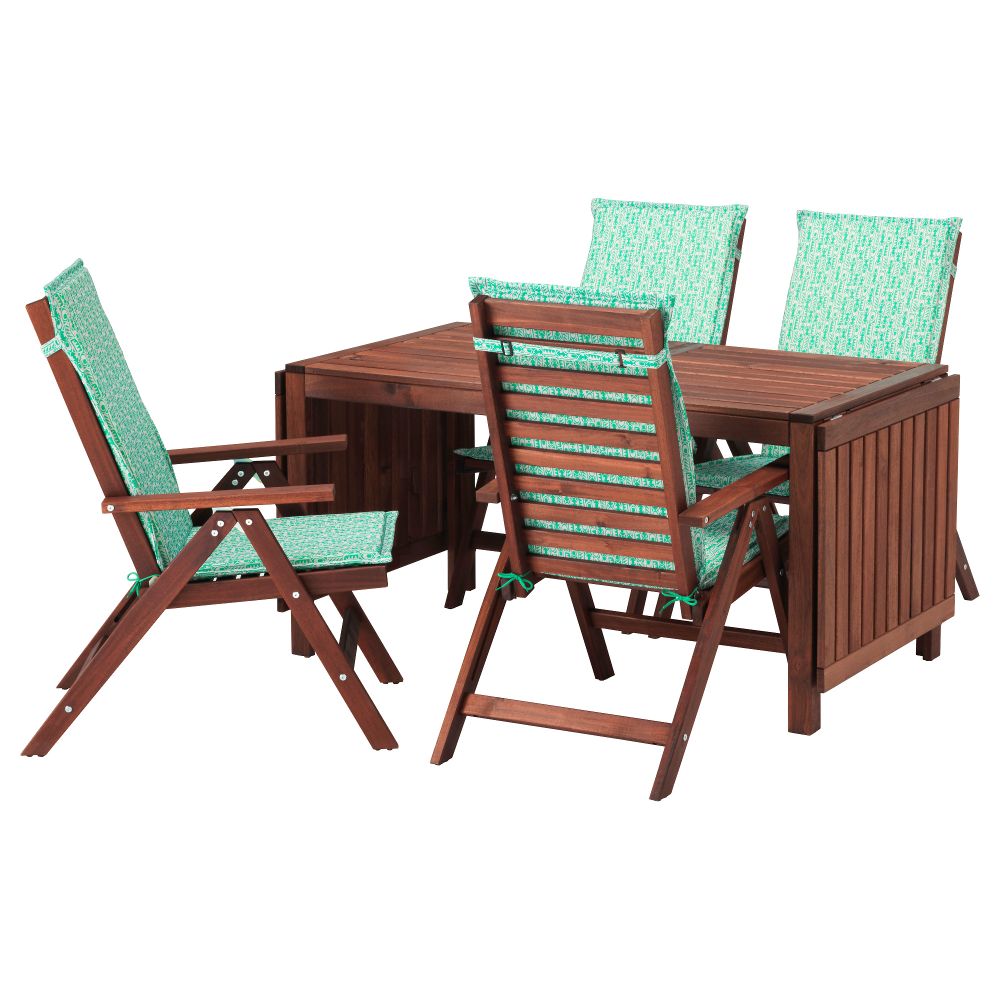 Стол + 4 кресла, для сада ЭПЛАРО, коричневая морилка, Нэстон зеленый - фото 1