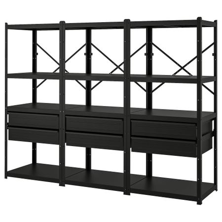 Стеллаж с ящиками, полками, черный, 254x55x190 см IKEA BRORINGE БРУР-ИНГЕ 194.950.96