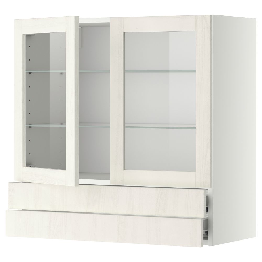 Навесной шкаф, 2 стеклянные дверцы, 2 ящика МЕТОД / ФОРВАРА, белый, Росдаль белый - схема-чертеж с размерами