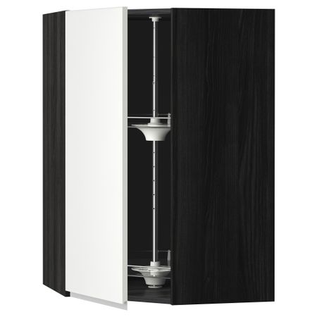 Угловой навесной шкаф с вращающейся секцией МЕТОД, черный, Нодста белый