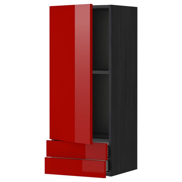 Навесной шкаф с дверцей, 2 ящика МЕТОД / МАКСИМЕРА, черный, Рингульт красный - схема-чертеж с размерами