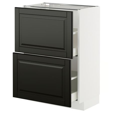 METOD / MAXIMERA Напольный шкаф с 2 ящиками - белый/Bodbyn чёрный 60x37 см
