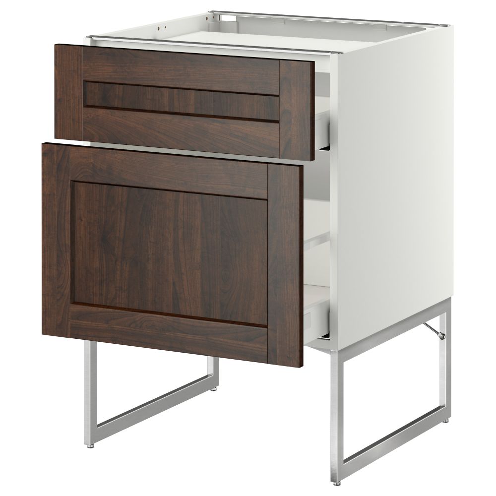 Напольный шкаф, 2 фронтальных панели, 3 ящика МЕТОД / МАКСИМЕРА, белый, Эдсерум коричневый - схема-чертеж с размерами