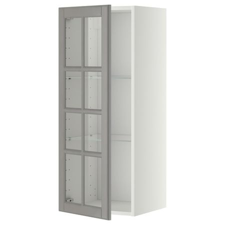 Навесной шкаф/полки/стеклян дверца, белый/Будбин серый 40x100 см IKEA METOD МЕТОД 493.936.33