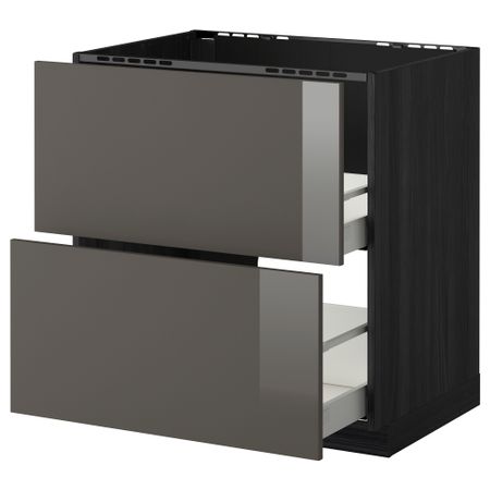 Напольный шкаф под мойку + 2 фронтальных панели, 2 ящика МЕТОД / МАКСИМЕРА, черный, Рингульт серый