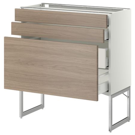 Напольный шкаф 3 фронтальных панели, 2 нижних, 2 средних ящика МЕТОД / МАКСИМЕРА, белый, Брокхульт светло-серый