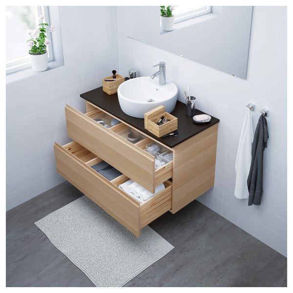 Шкаф под раковину/столешница 45/раковина ГОДМОРГОН/ТОЛКЕН / ТОРНВИКЕН, под беленый дуб, антрацит (102x49x74 см) - фото 2