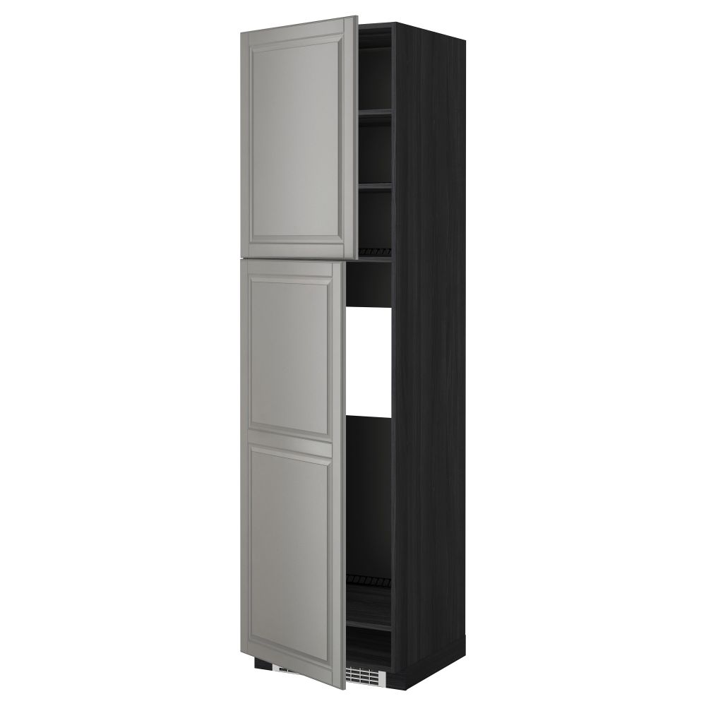 Высокий шкаф для холодильника, 2 дверцы МЕТОД, черный, Будбин серый - схема-чертеж с размерами