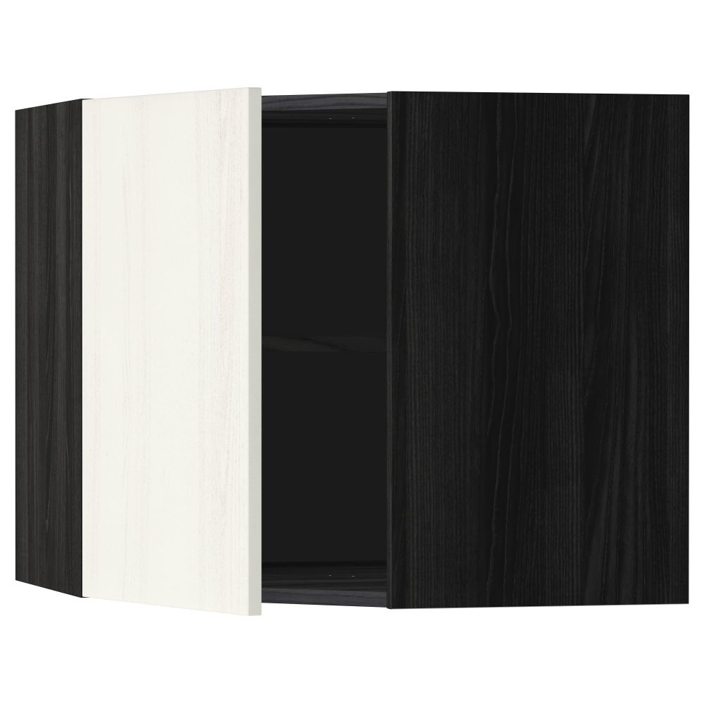 Угловой навесной шкаф с полками МЕТОД, черный, Росдаль белый - схема-чертеж с размерами