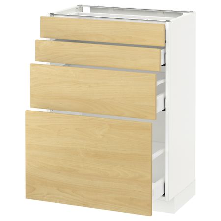 Напольный шкаф 4 фронтальных панели, 4 ящика МЕТОД / МАКСИМЕРА, белый, Тингсрид береза