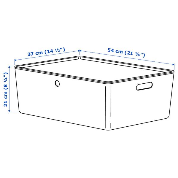 Контейнер с крышкой, бирюзовый 37x54x21 см IKEA KUGGIS КУГГИС 704.768.29 - схема-чертеж с размерами