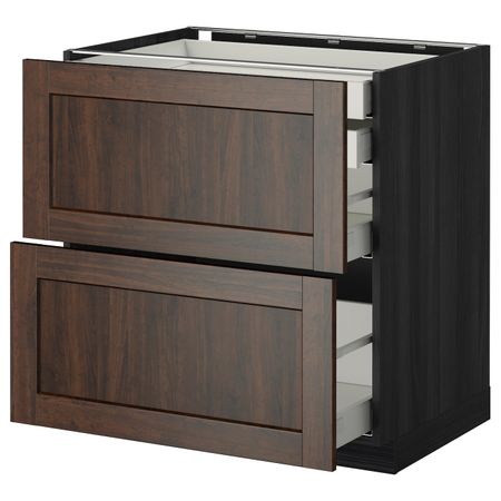 Напольный шкаф 2 фронтальные панели, 2 нижних, 1 средний, 1 высокий ящ, черный/Эдсерум коричневый 80x60 см IKEA МЕТОД /