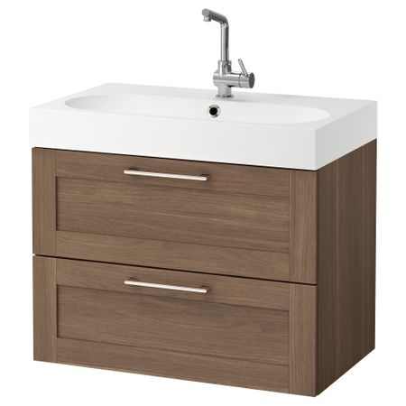 Шкаф для раковины с 2 ящиками ГОДМОРГОН / БРОВИКЕН, под грецкий орех (80x48x68 см)