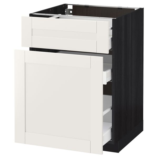 Напольный шкаф, выдвижной секцией, ящик МЕТОД / МАКСИМЕРА, черный, Сэведаль белый - схема-чертеж с размерами