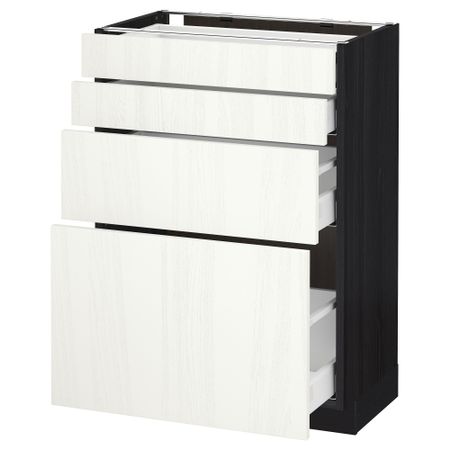Напольный шкаф 4 фронтальных панели, 4 ящика МЕТОД / МАКСИМЕРА, черный, Росдаль белый