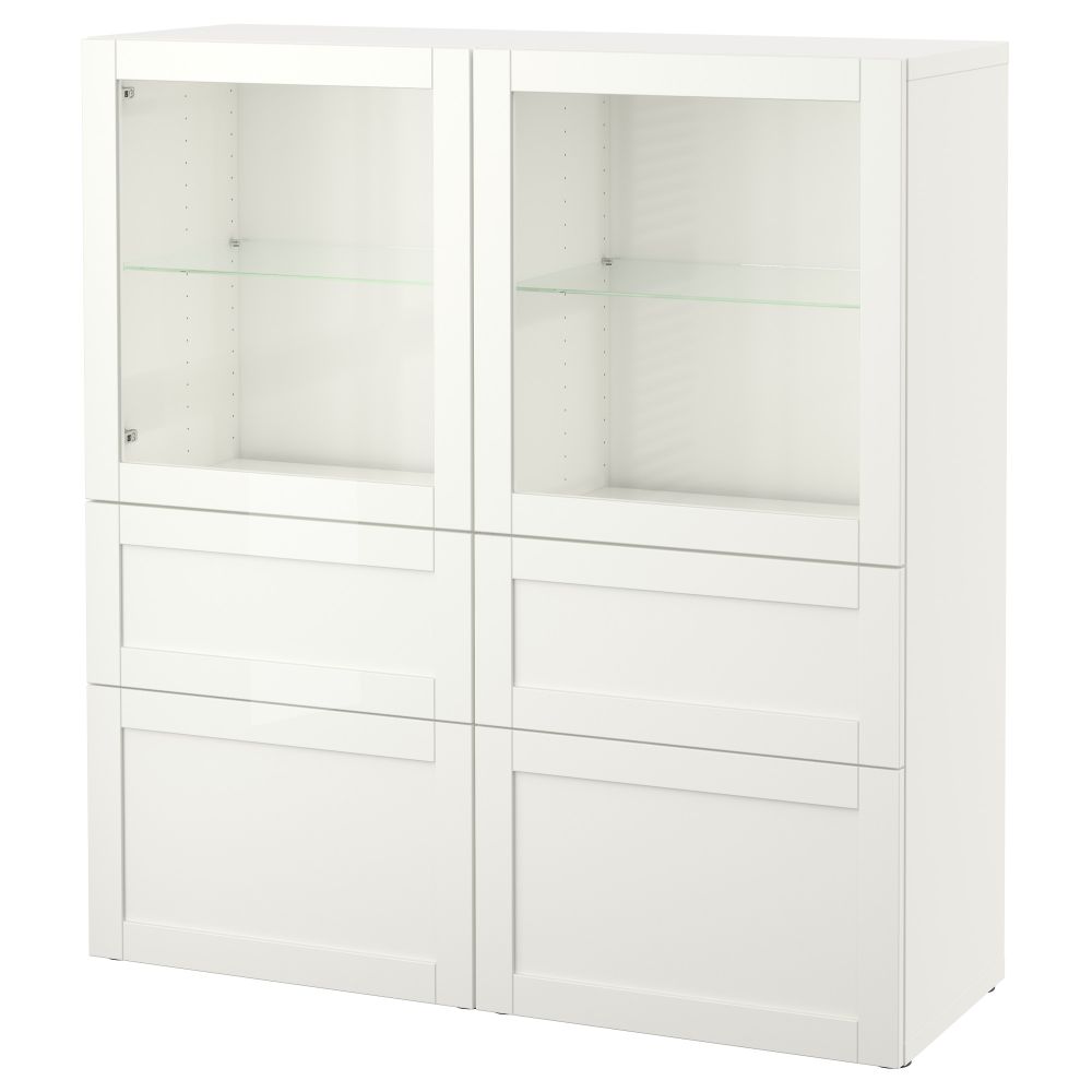 Комбинация для хранения + стеклянная дверцами, 120x40x128 см, Hanviken, Sindvik белый прозрачное стекло IKEA BESTÅ БЕСТО - фото 1