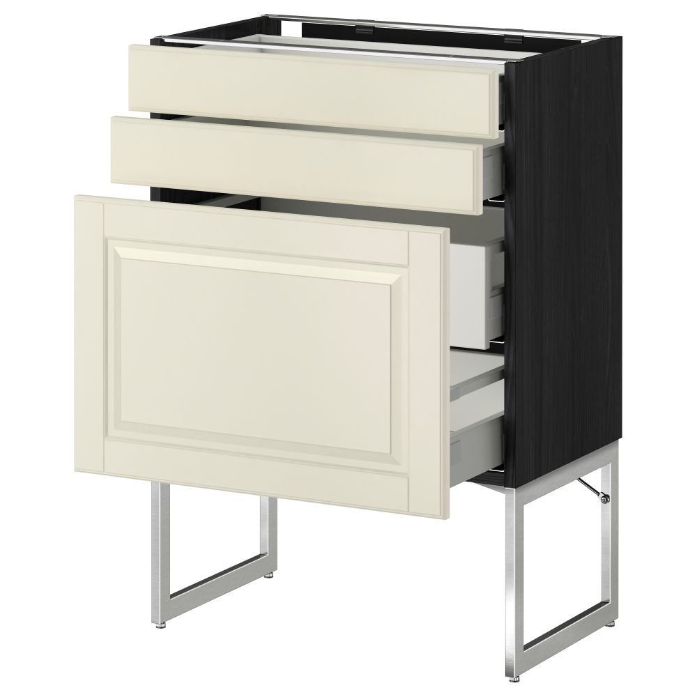 Напольный шкаф 3 фронтальных панели, 2 нижних, 2 средних ящика МЕТОД / МАКСИМЕРА, черный, Будбин белый с оттенком - схема-чертеж с размерами