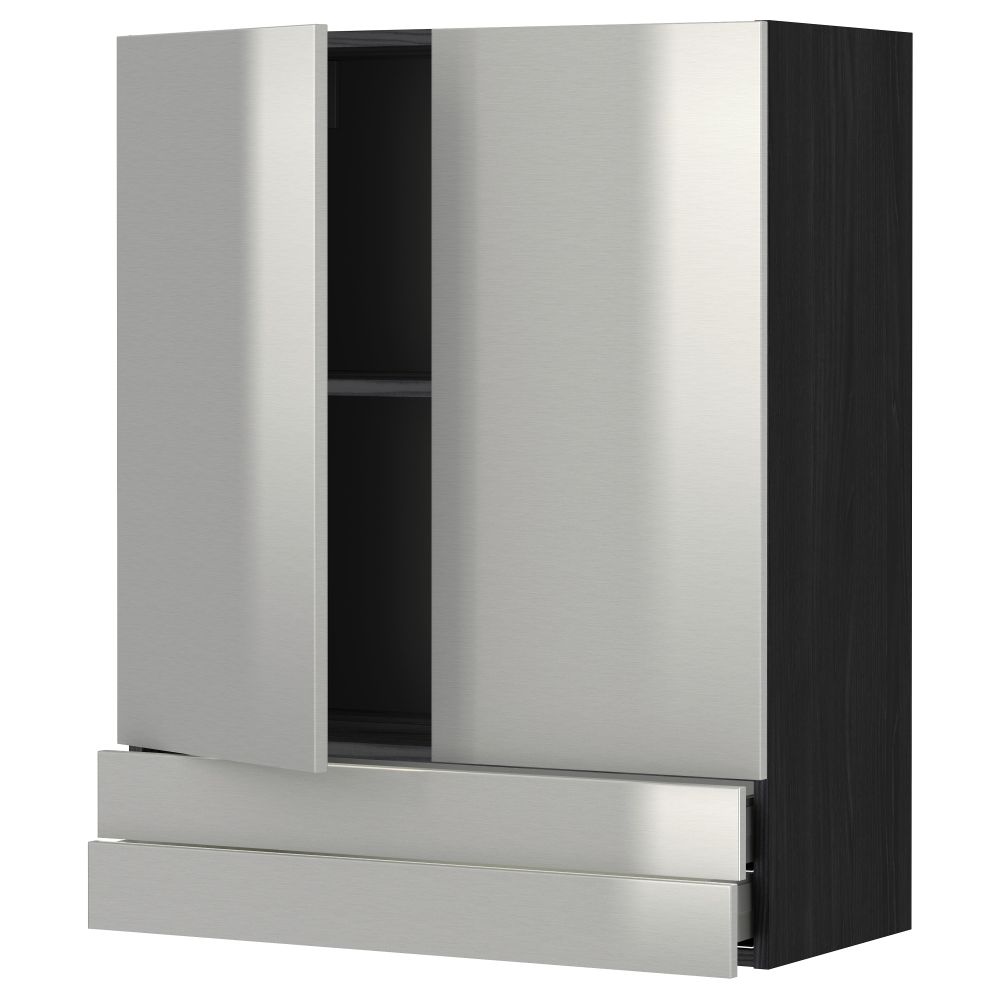 Навесной шкаф, 2 дверцы, 2 ящика МЕТОД / МАКСИМЕРА, черный, Гревста нержавеющ сталь - фото 1