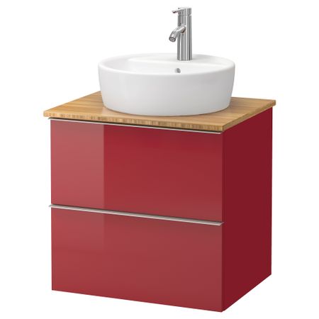 Шкаф п-раковину/столешн45/раковина  , глянцевый красный, бамбук
