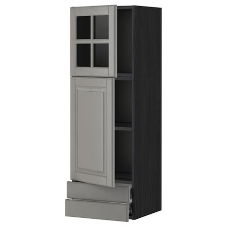 Навесной шкаф, дверцы, стеклянные дверцы, 2 ящика МЕТОД / ФОРВАРА, черный, Будбин серый (40x120 см)